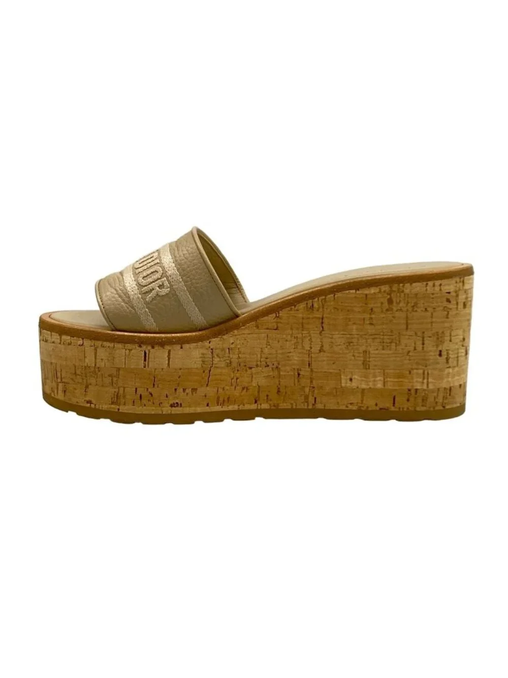 Dior Sandals 37 D Way Beige Wedge Sole Leather